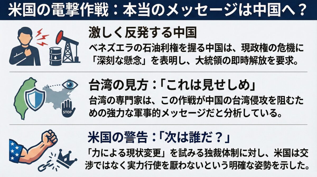 【速報】中国「ベネズエラ大統領を開放しろ！」に台湾「効いてるwww」！ 米軍の電撃作戦が示す「地球規模の抑止力」とは